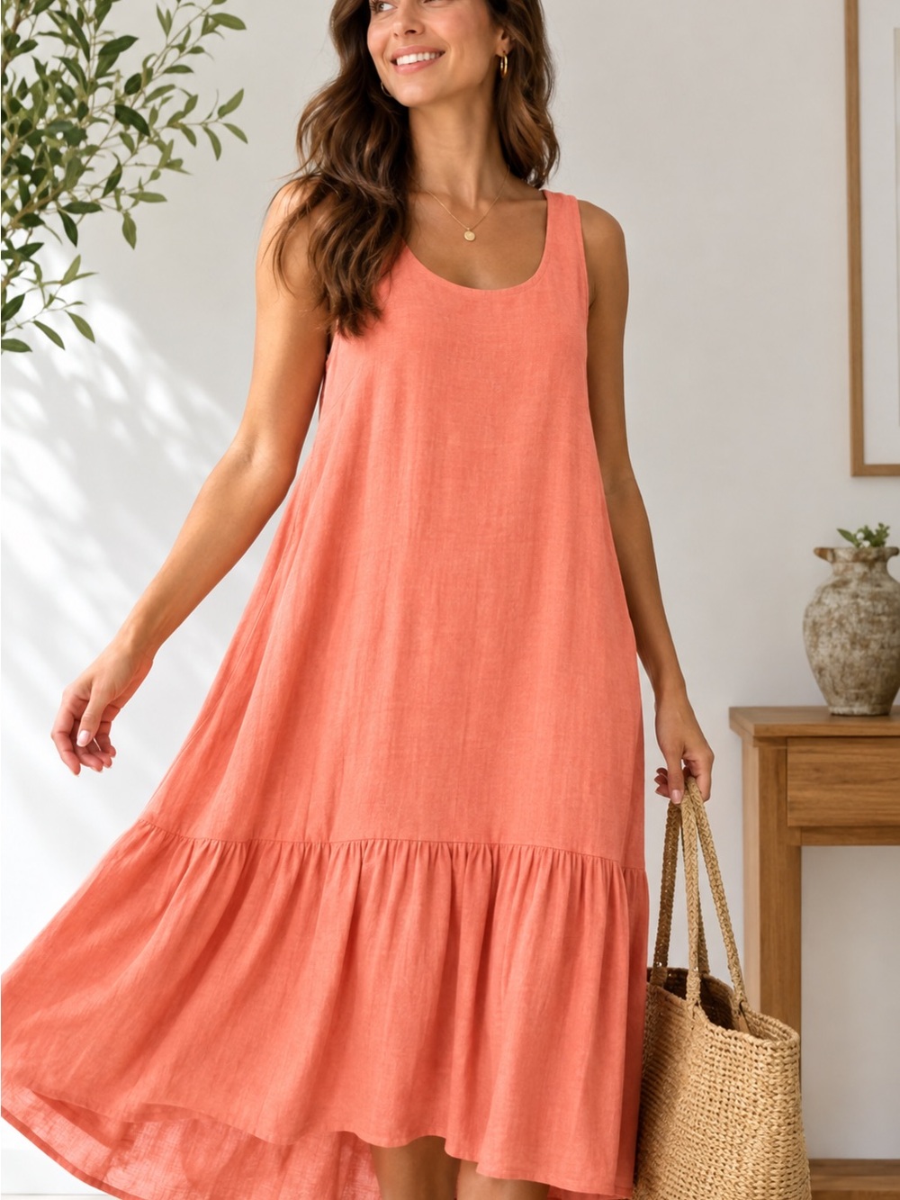 Eddie Bauer Coral Tiered Maxi Dress